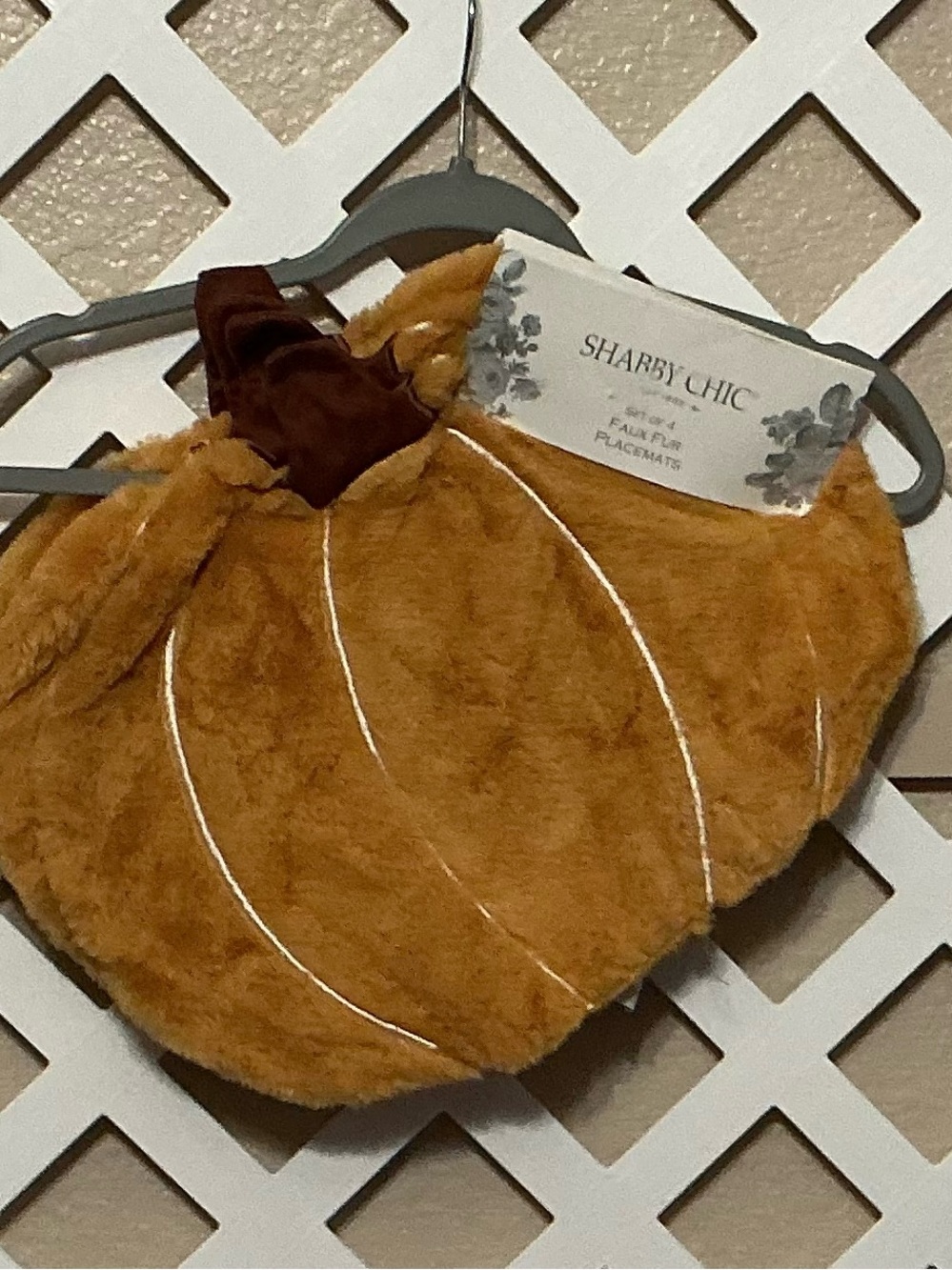 Shabby Chic Faux Fur Pumpkin Placemats. Set of 4